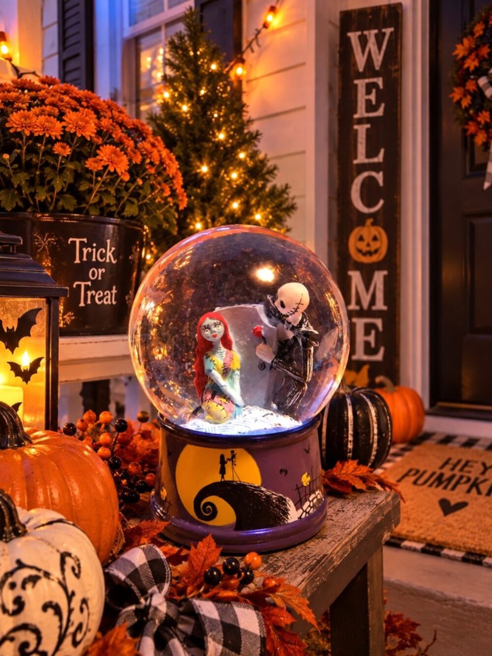 Vtg Disney Nightmare Before Christmas Light-Up Snow Globe SHIPS FREE